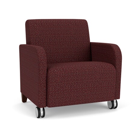 Siena Lounge Reception Wide Guest Chair W/ Front Casters, Walnut Wood Back Legs,RF Nebbiolo Uph